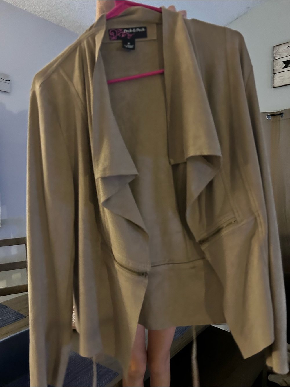 Peck & Peck Taupe Draped Open-Front Jacket